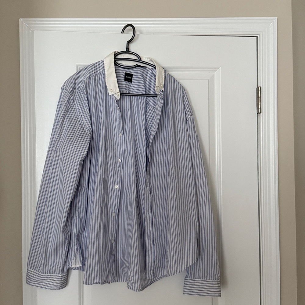 Hugo Boss Slim Fit Shirt in Blue and White